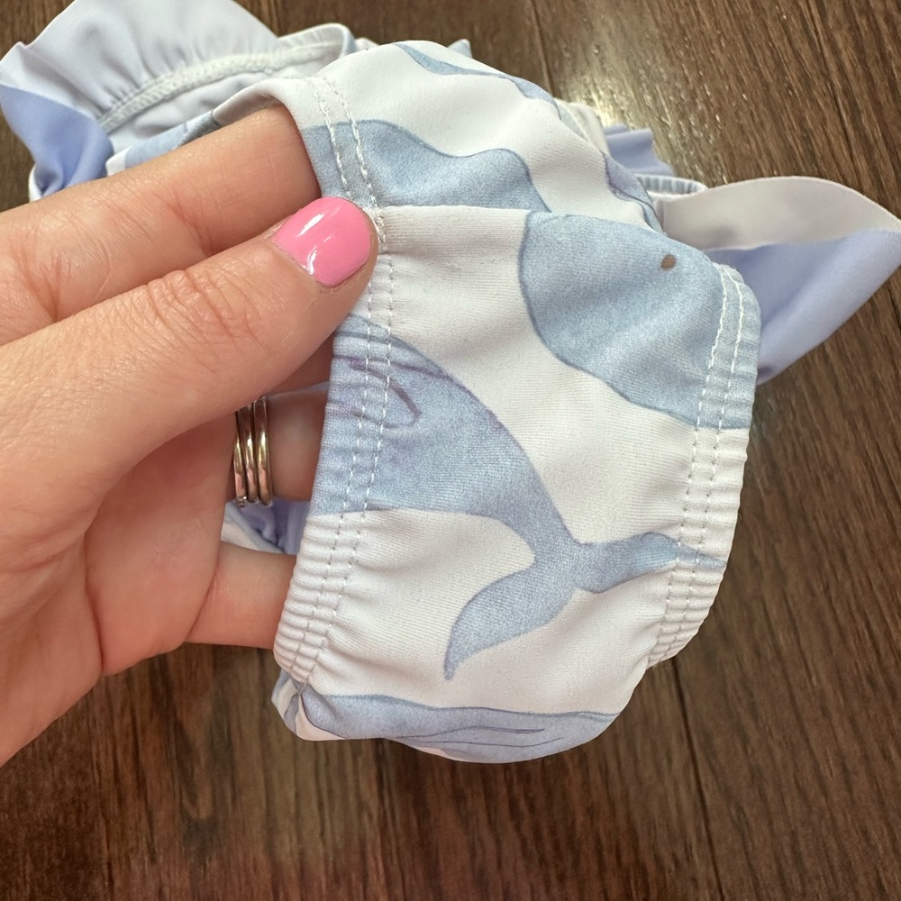 Millie loves lily Whimsical Blue and White One Piece Swimsuit with Ruffles - Picture 4 of 4